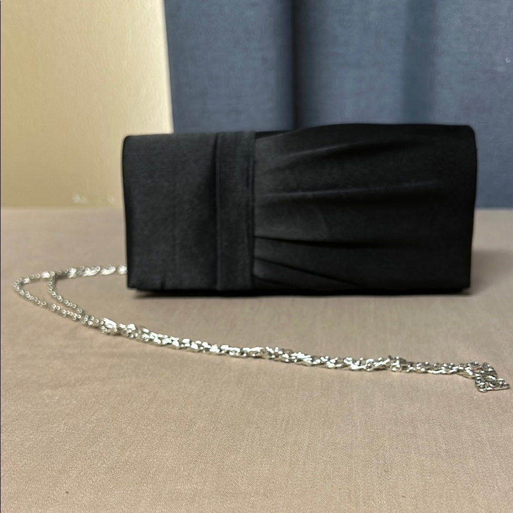 Elegant Black Clutch with Silver Chain
